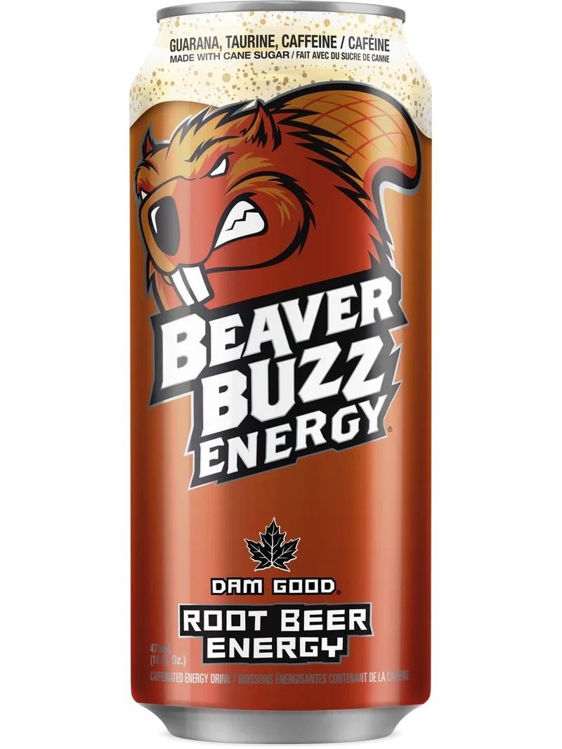 Beaver Buzz Root Beer Energy can, front