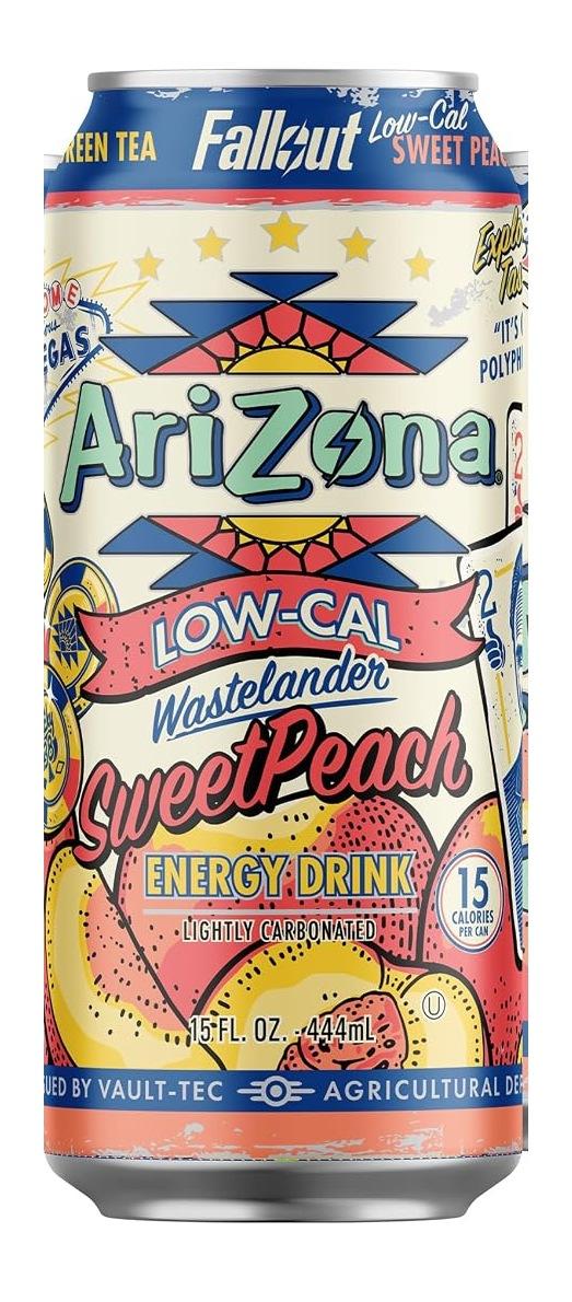 AriZona x Fallout Energy Low-Cal Sweet Peach 15 fl oz can, front