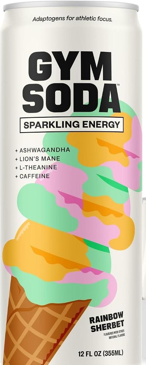 Gym Soda Rainbow Sherbet can, front