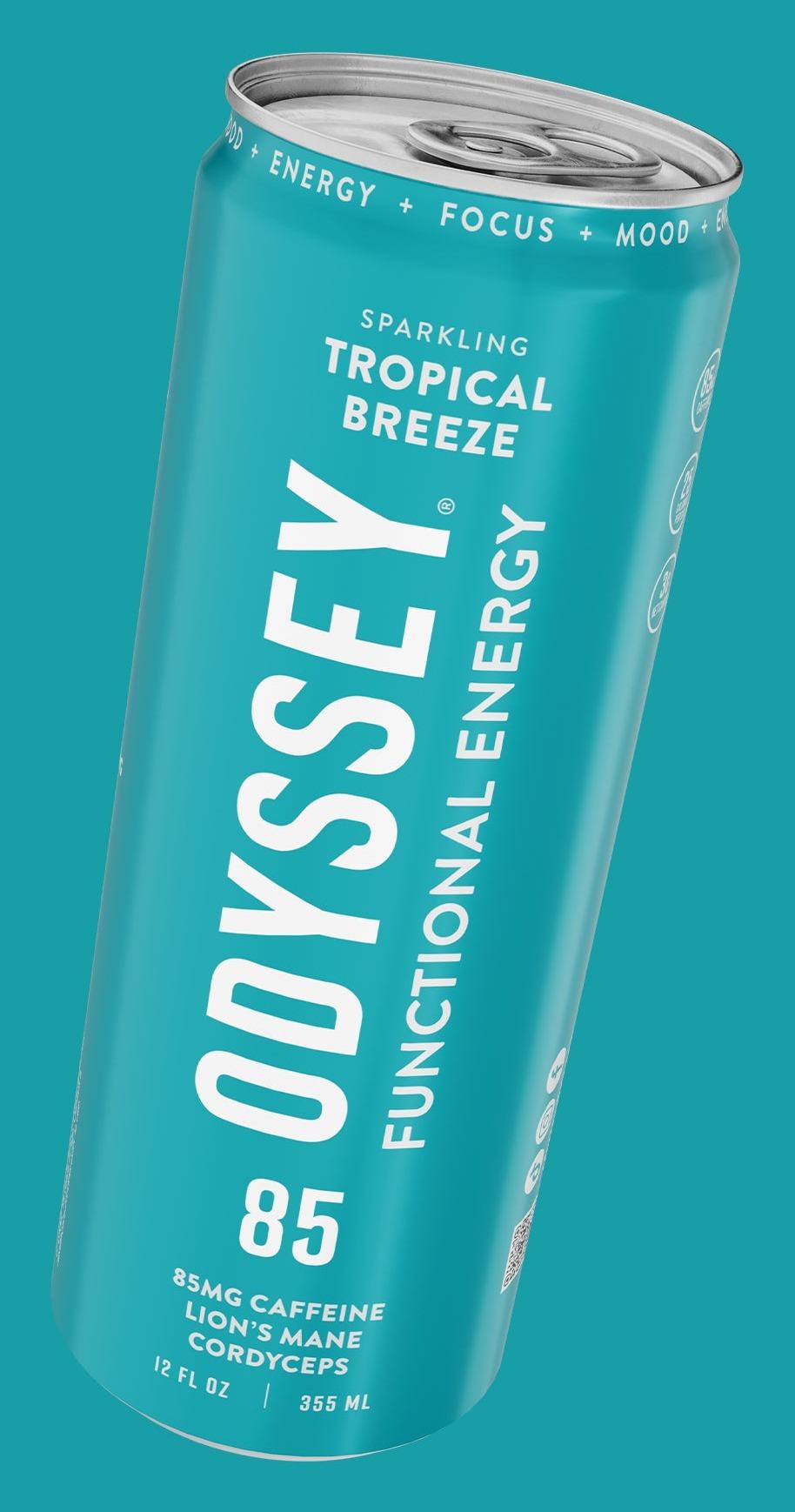Odyssey Functional Energy Tropical Breeze 12 fl oz can, front