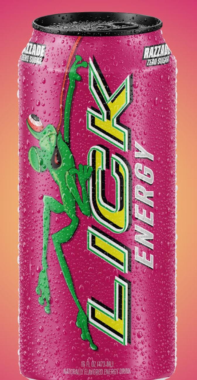 Lick Energy Razzade can, front