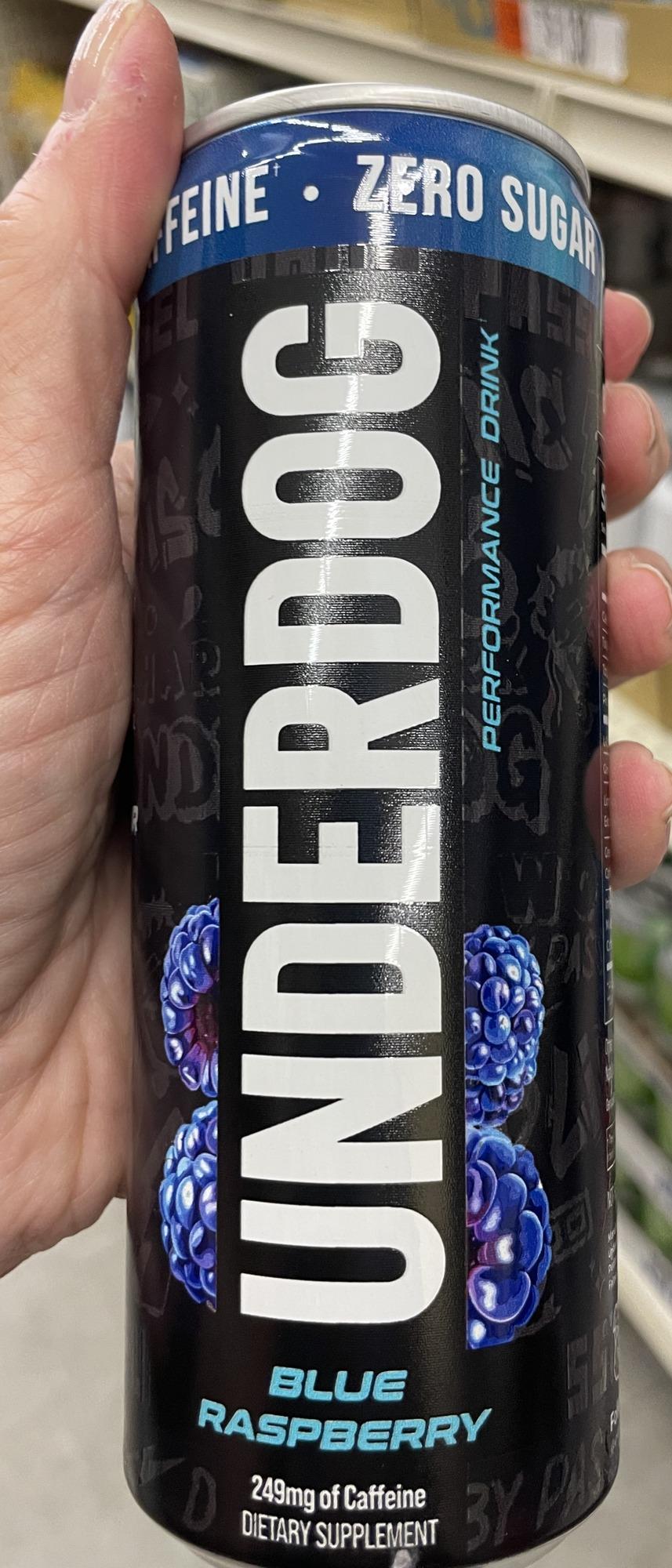 Underdog Blue Raspberry can, front