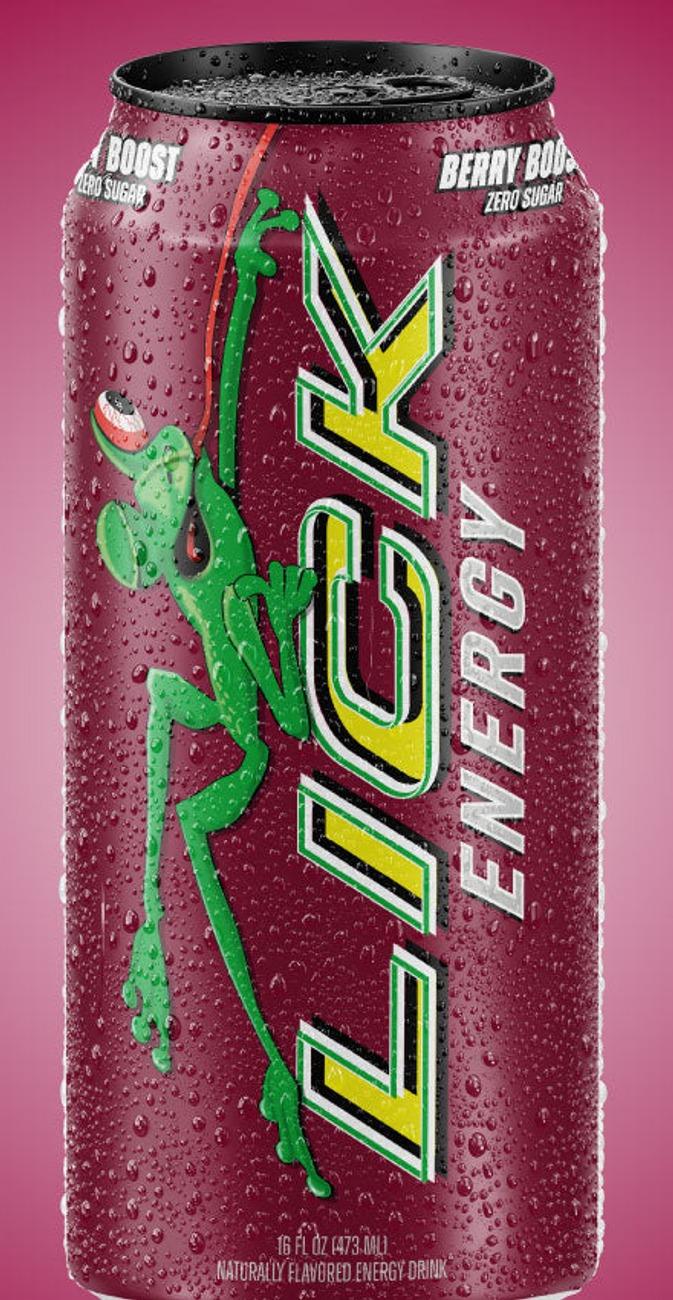 Lick Energy Berry Boost can, front