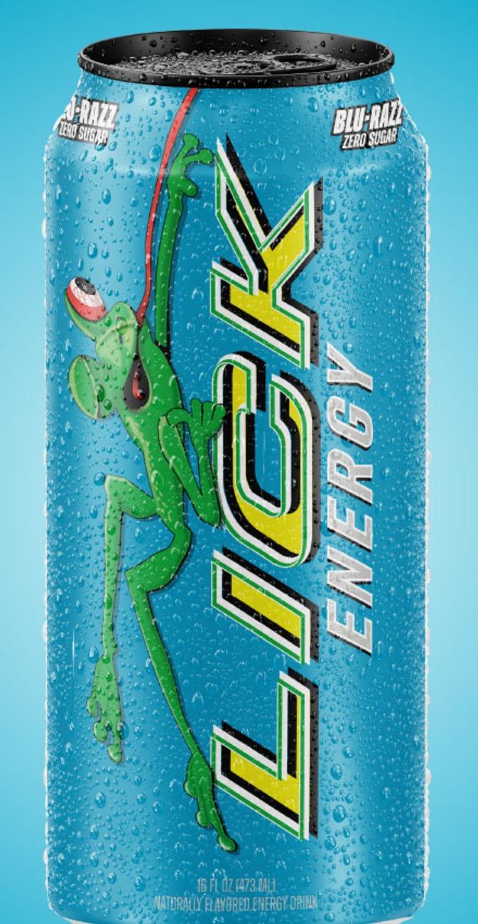Lick Energy Blu-Razz can, front