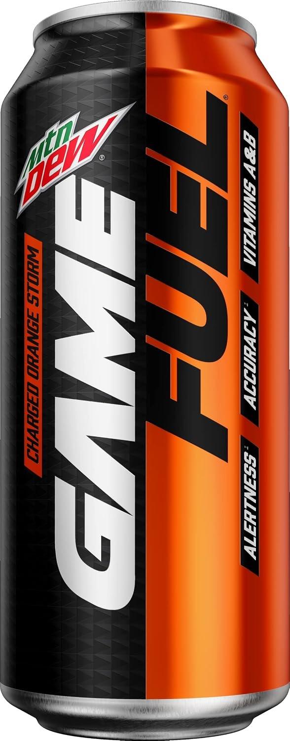 Mtn Dew Game Fuel Charged Orange Storm can, front