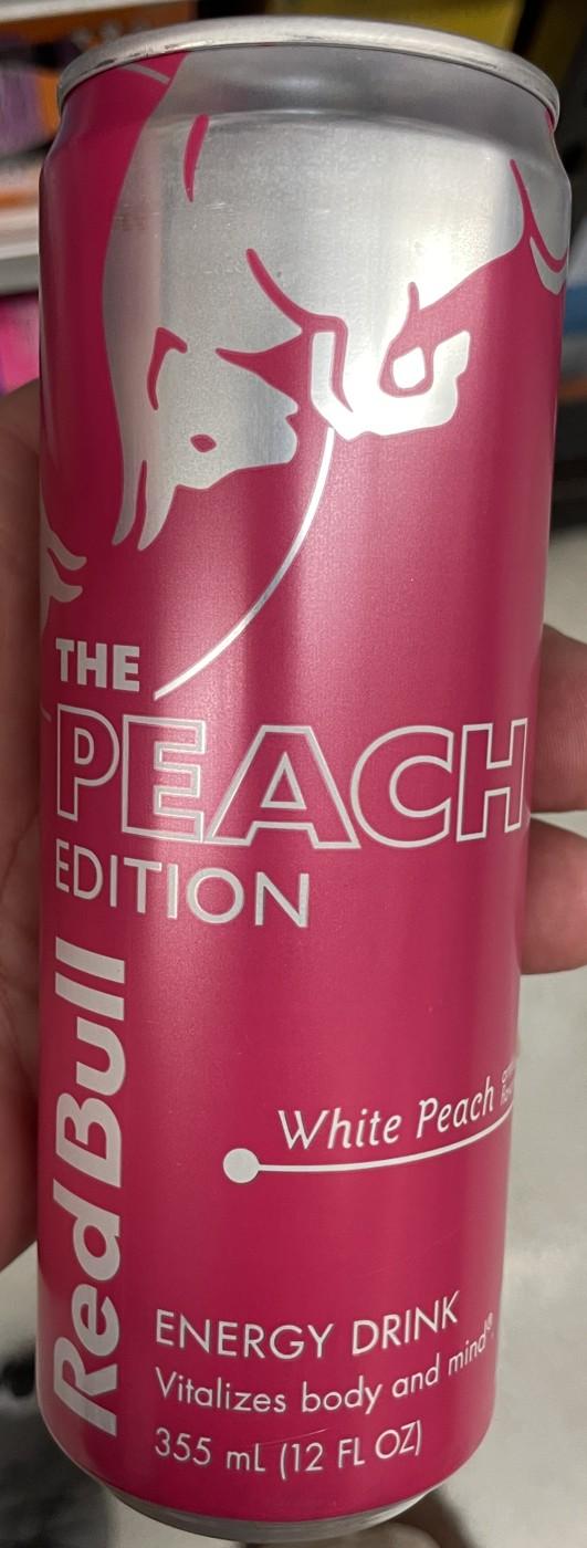 Red Bull The Peach Edition White Peach 12 oz can, front
