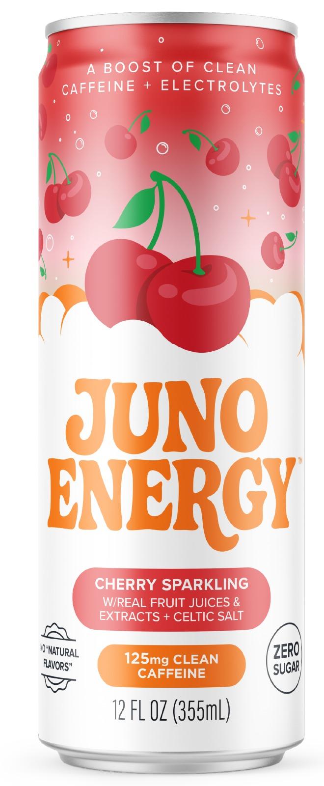 Juno Energy Cherry Sparkling 12 fl oz can, front