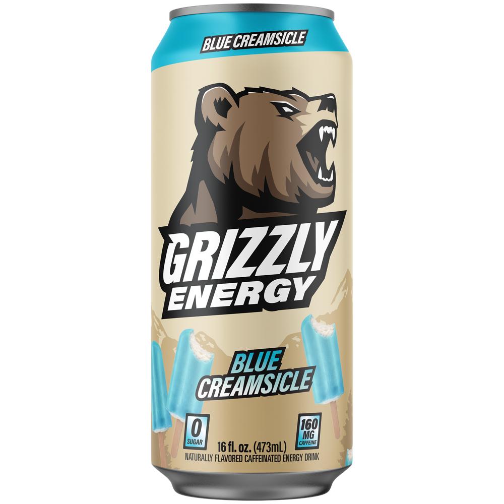 Grizzly Blue Creamsicle energy drink can, front