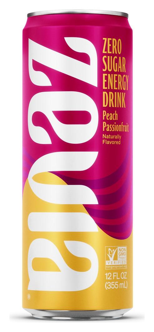 Zevia Energy Peach Passionfruit can, front