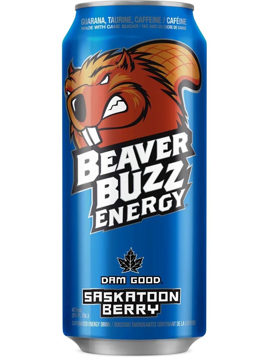 Beaver Buzz Saskatoon Berry energy drink can, front