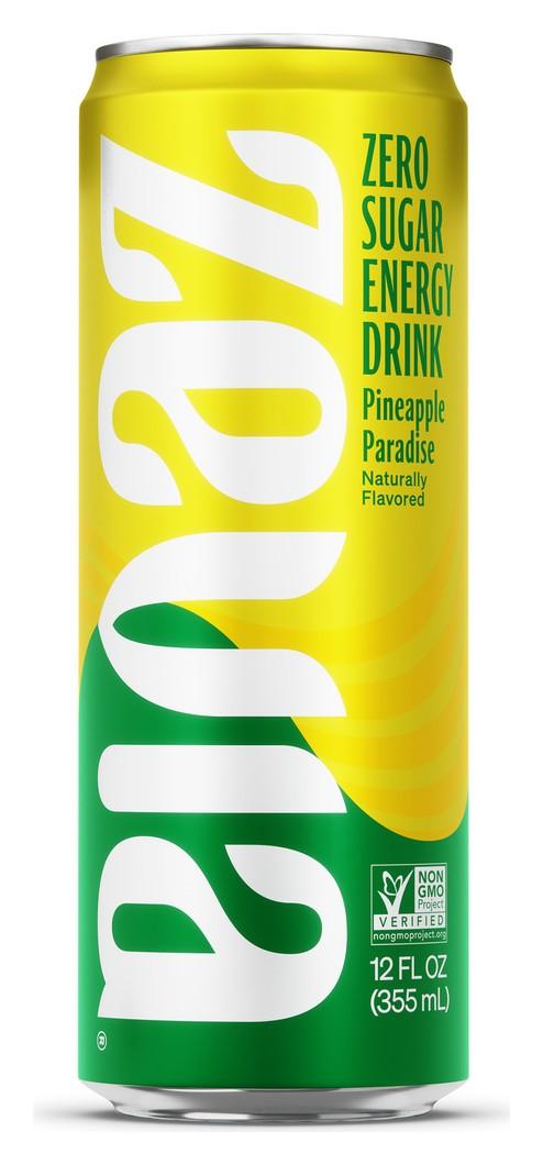 Zevia Energy Pineapple Paradise can, front