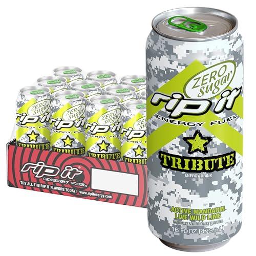 Rip-It Energy Drink | Tribute Zero Sugar | Mandarin Lime Flavor | 12-Pack (16oz Cans) | 160mg Caffeine | Sugar Free | No Crash | Hardcore Energy That Rips!