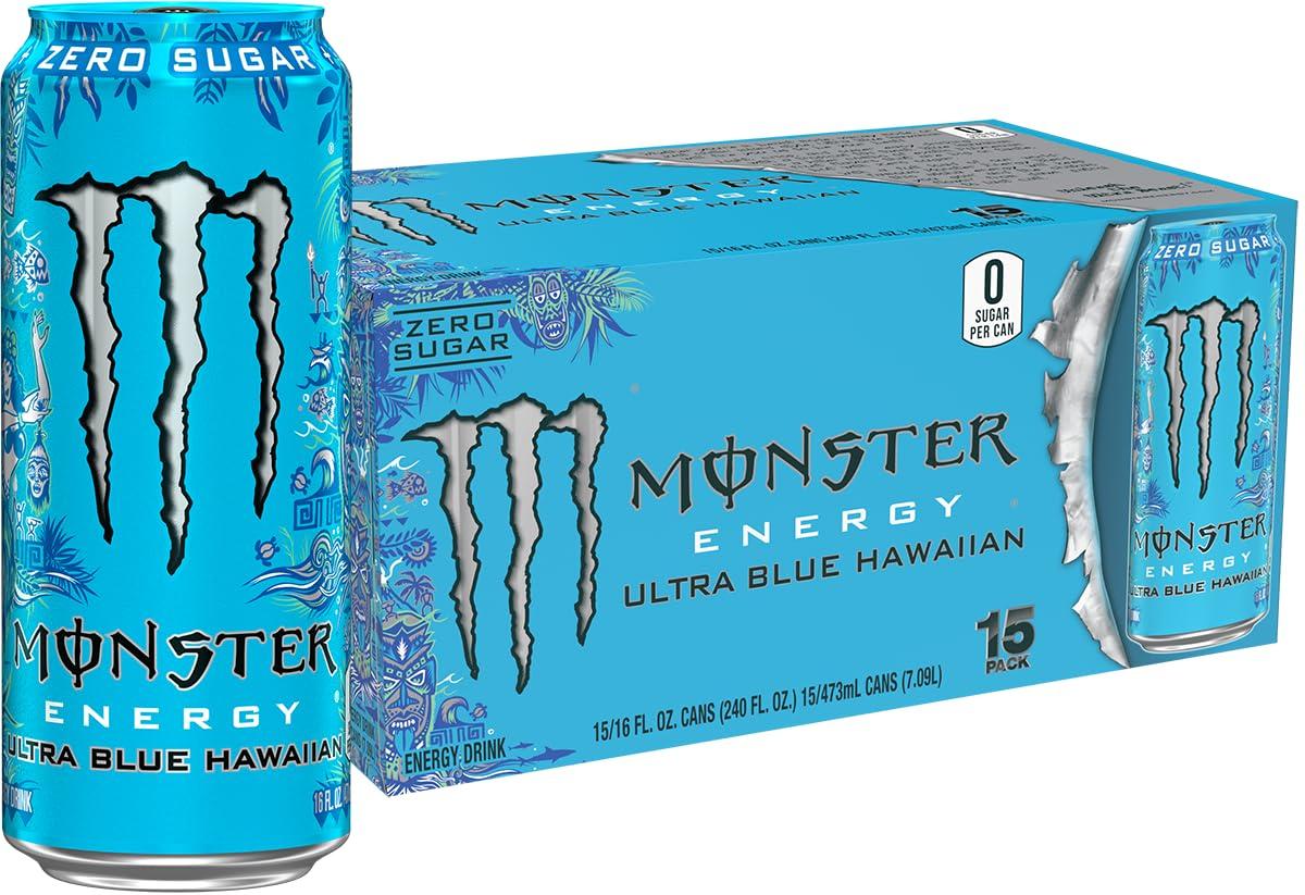Monster Energy Ultra Blue Hawaiian, Sugar Free Energy Drink, 16 Ounce