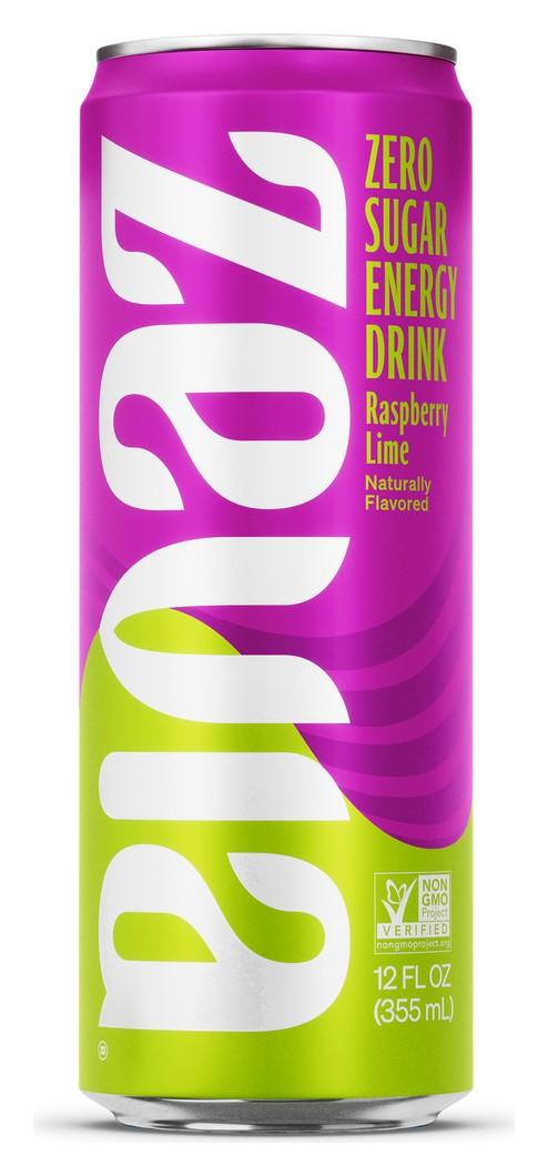 Zevia Energy Raspberry Lime can, front
