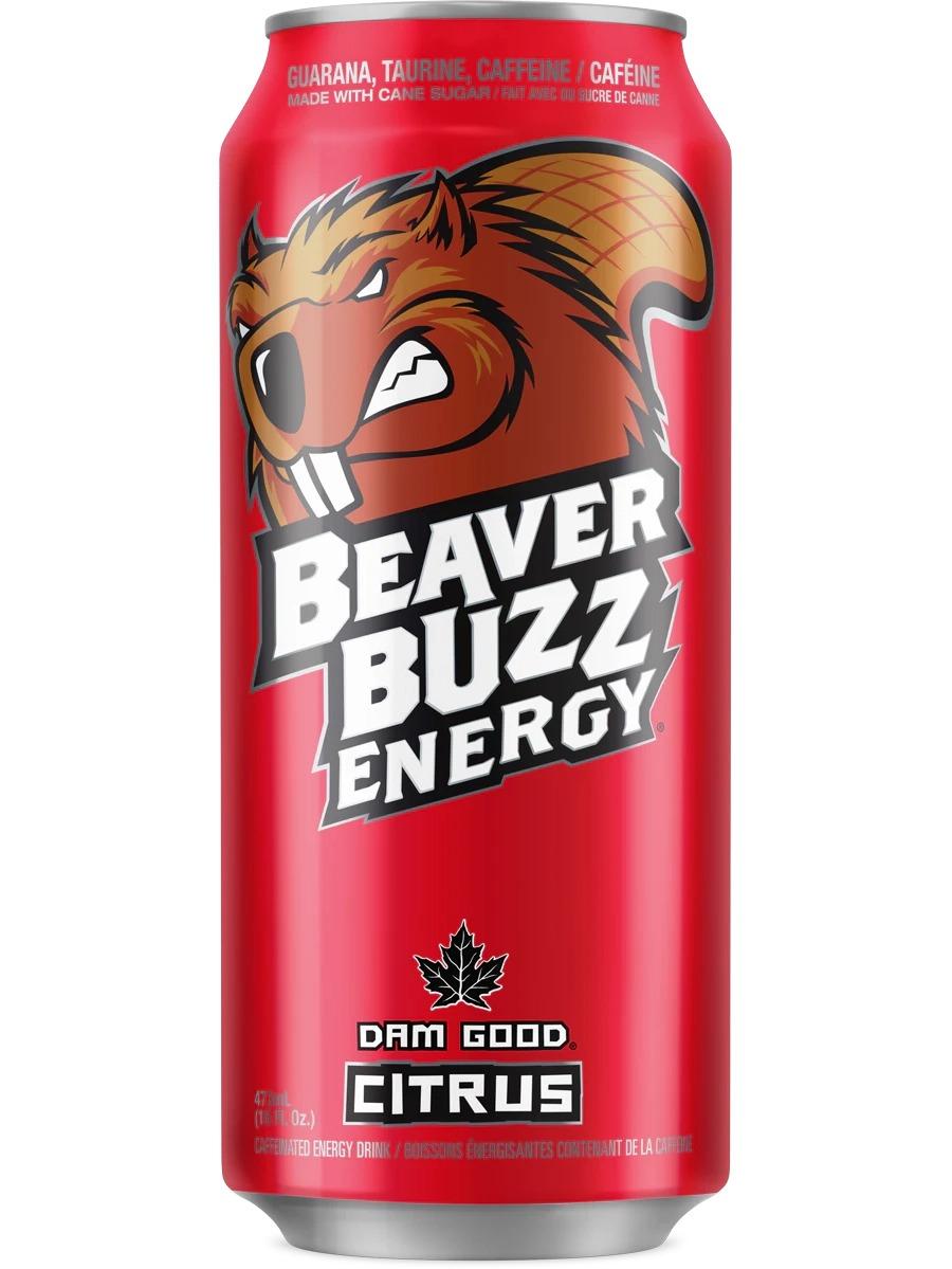 Beaver Buzz Citrus energy drink can, front