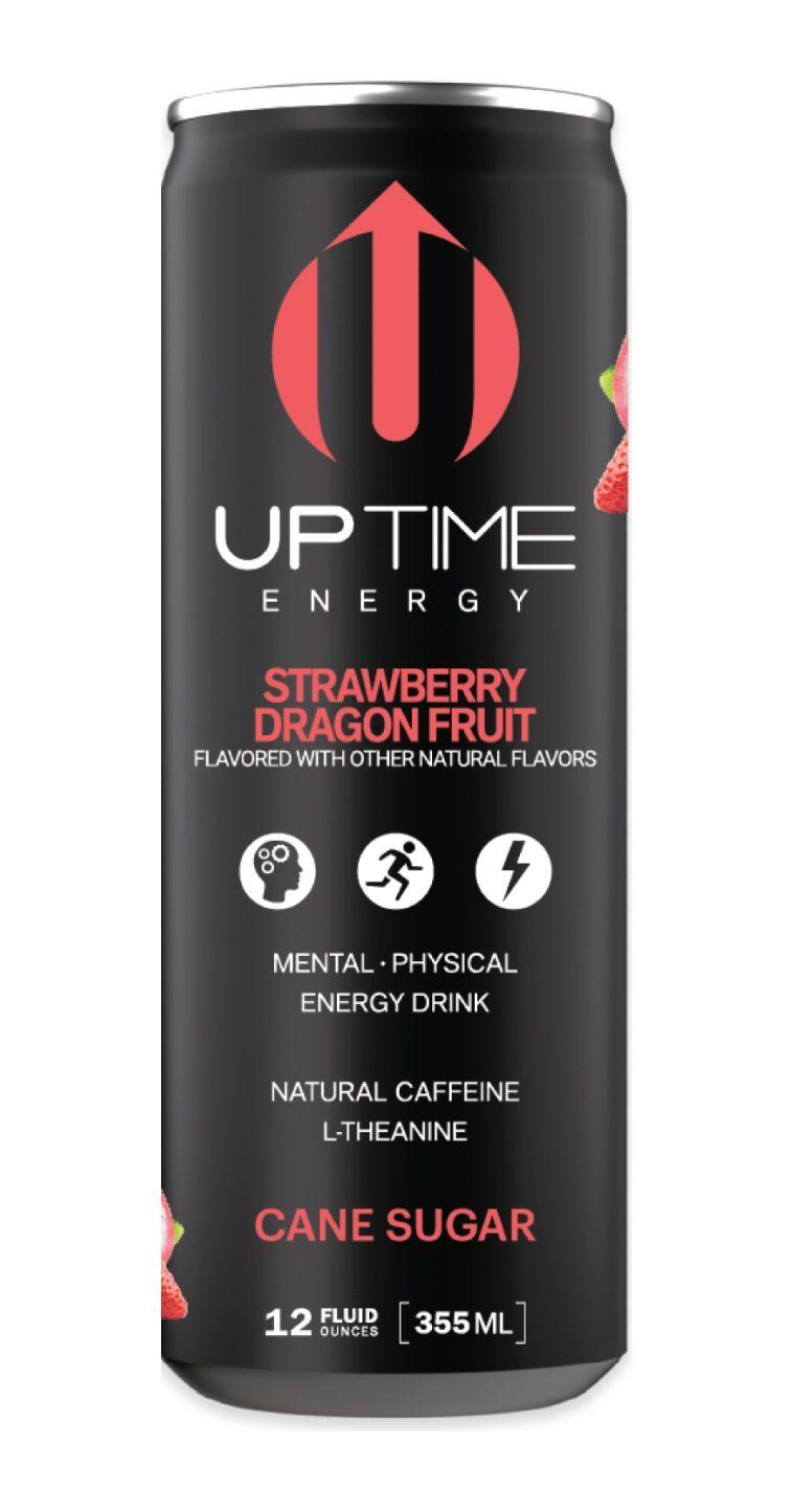 Uptime Energy Strawberry Dragonfruit Cane Sugar energy drink can, front