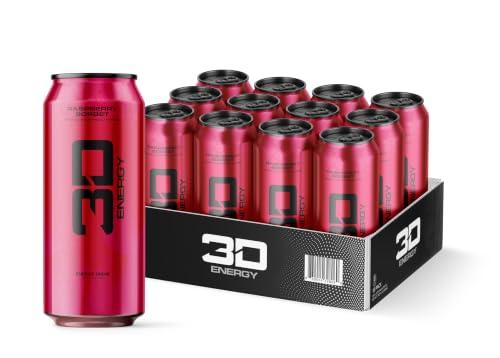 3D Sugar Free Energy Drink, Raspberry Sorbet, 16oz Cans, 12 Pack