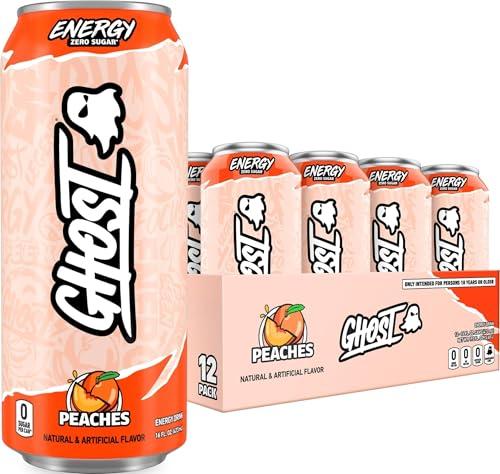 GHOST Energy Drink, Zero Sugars, 12-Pack, Peaches - 200MG Caffeine, 16oz