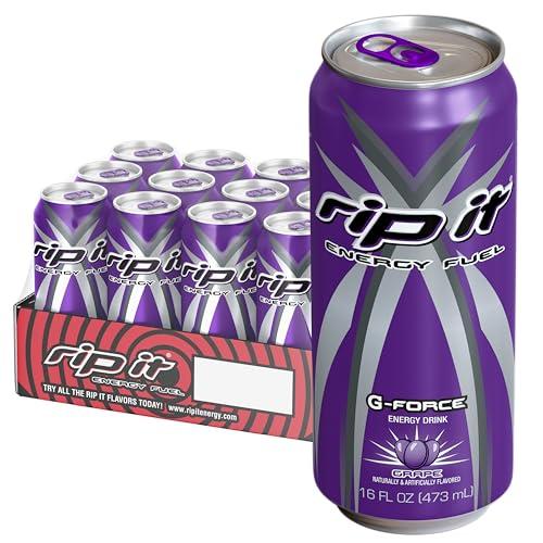 Rip It Energy Drink | G-Force | Grape Flavor | 12-Pack (16oz Cans) | 160mg Caffeine | Smooth Finish | Ignite Focus | Hardcore Energy That Rips!