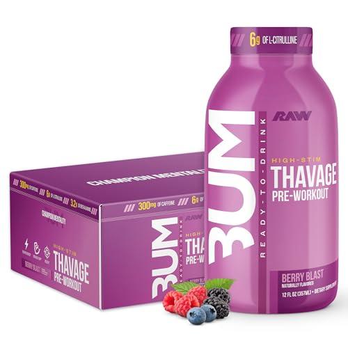BUM Thavage RTD Preworkout Shakes Energy Supplement Drinks with Beta Alanine L-Citrulline & Caffeine Zero Sugar ( Berry Blast)