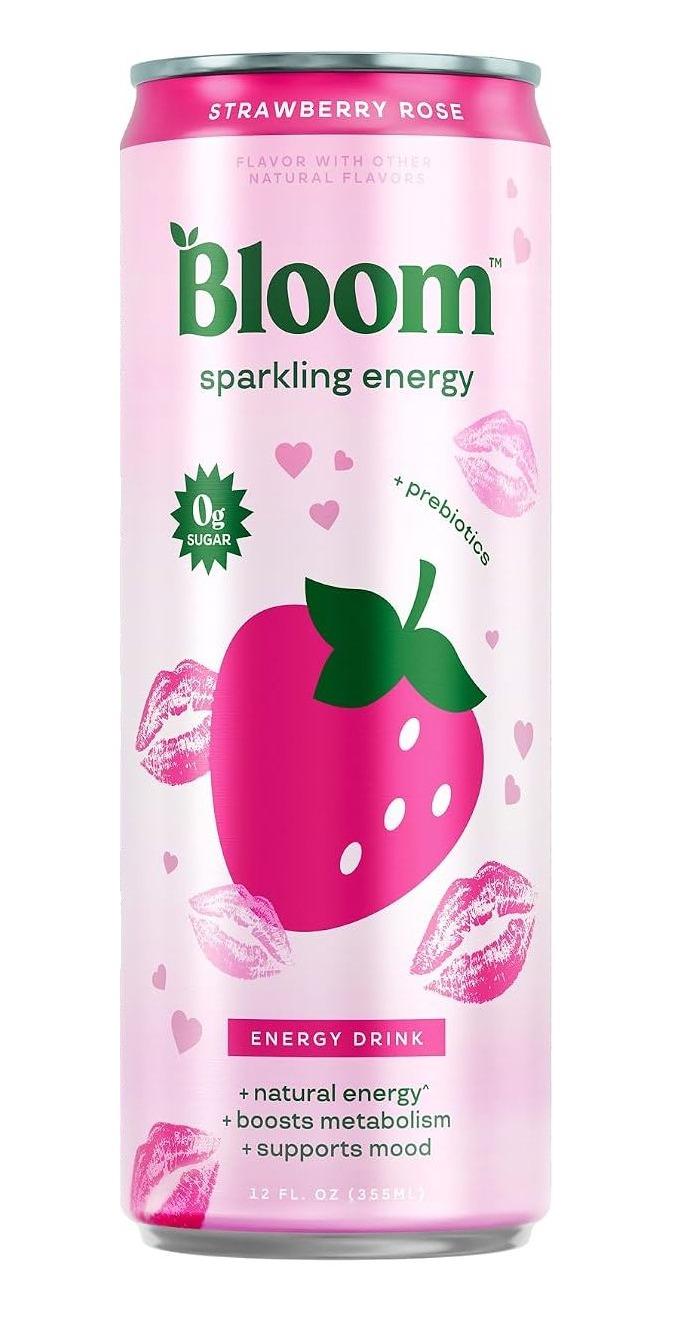 Bloom Nutrition Sparkling Energy Strawberry Rose 12 fl oz can, front