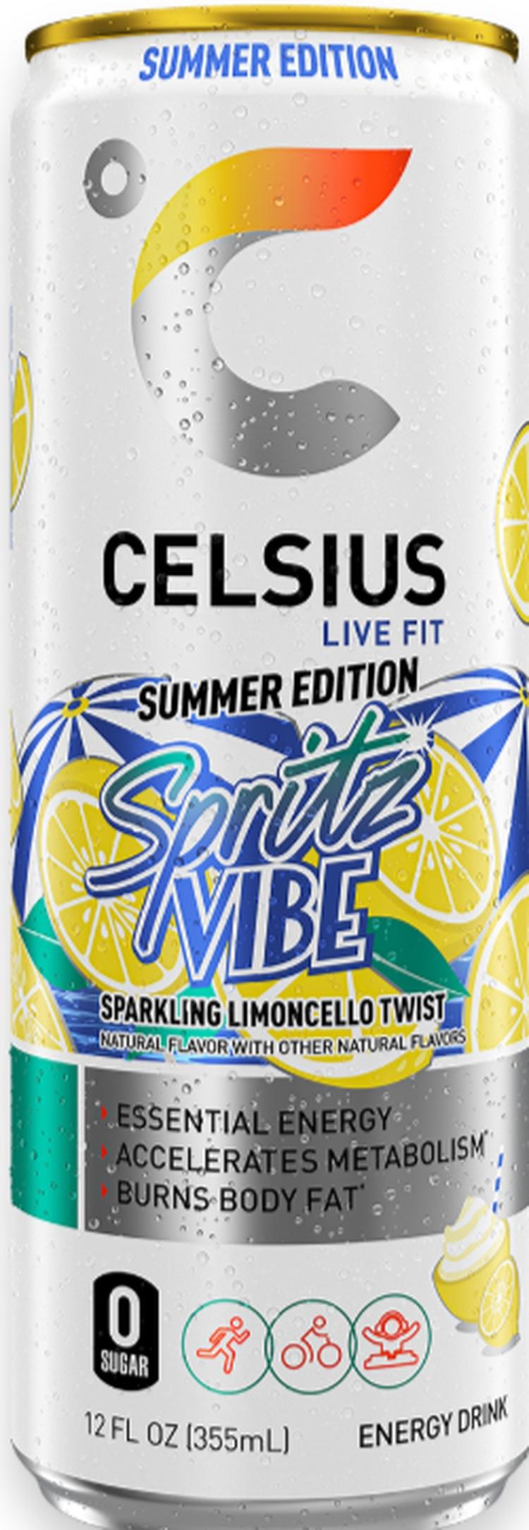Celsius Spritz Vibe Sparkling Limoncello Twist can, front