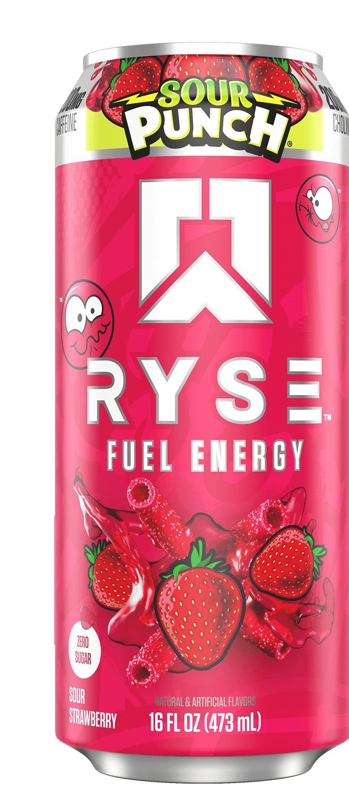 RYSE Fuel Sour Punch Sour Strawberry 16 fl oz can, front