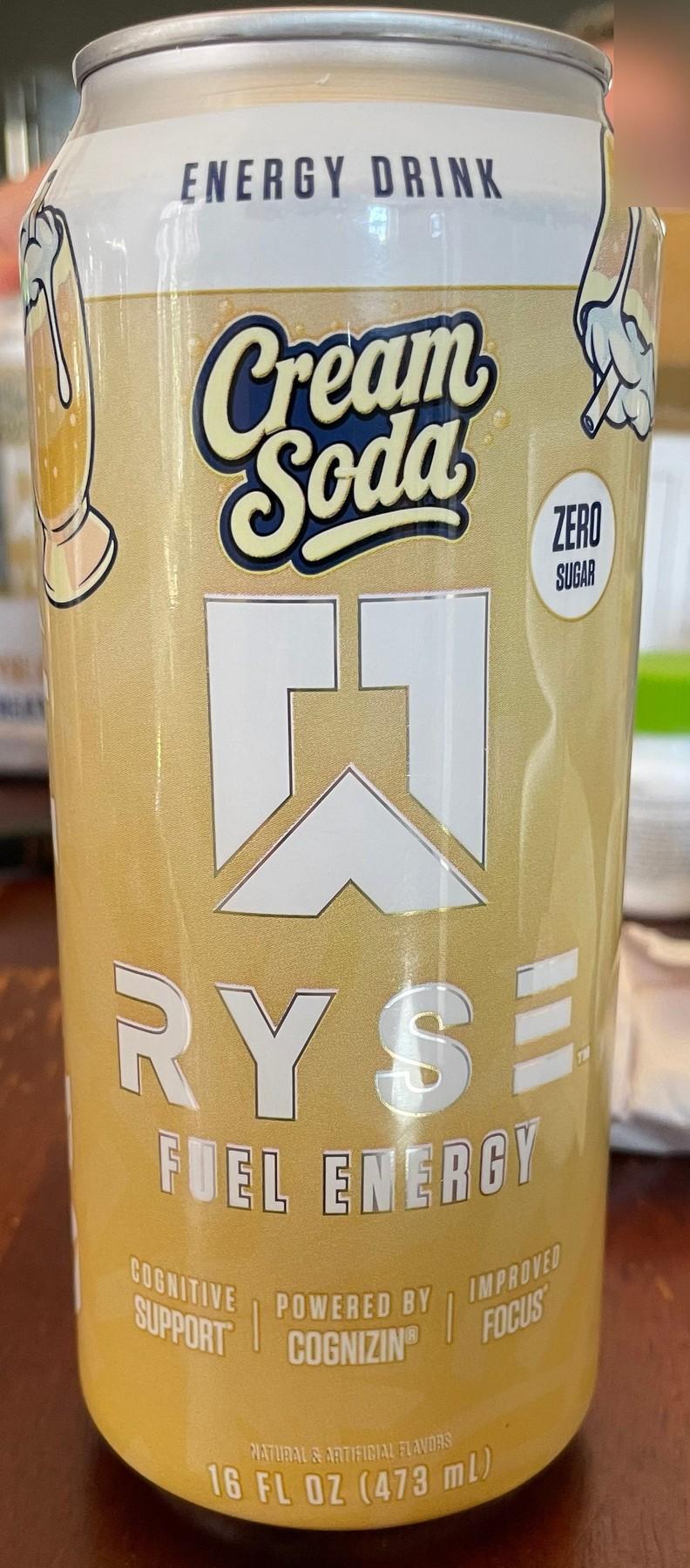 RYSE Fuel Cream Soda can, front