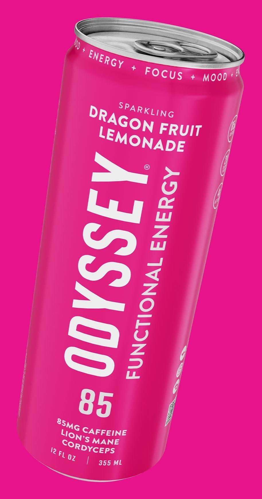 Odyssey Functional Energy Dragon Fruit Lemonade 12 fl oz can, front